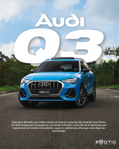 Alquiler de vehículos en Medellín - Audi Q3 Azul, vista de portada