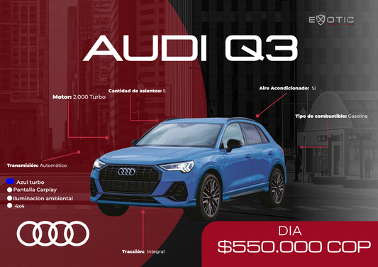 Audi Q3 Azul en alquiler en Medellín | Exotic Rent a Car