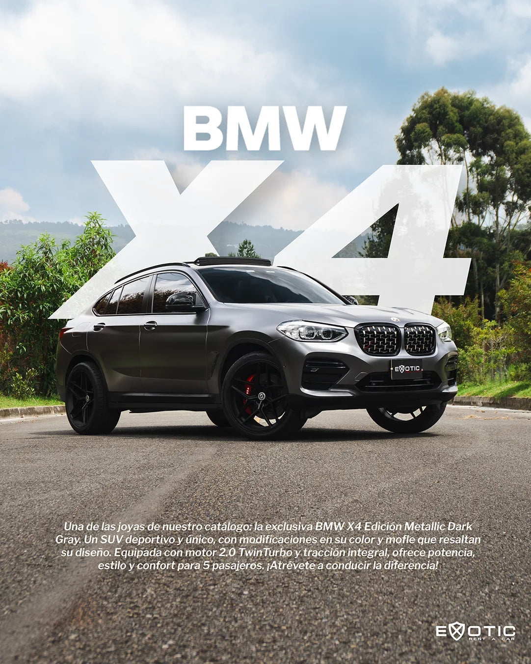 Alquiler de vehículos en Medellín - BMW X4 Gris Metálico, vista de portada