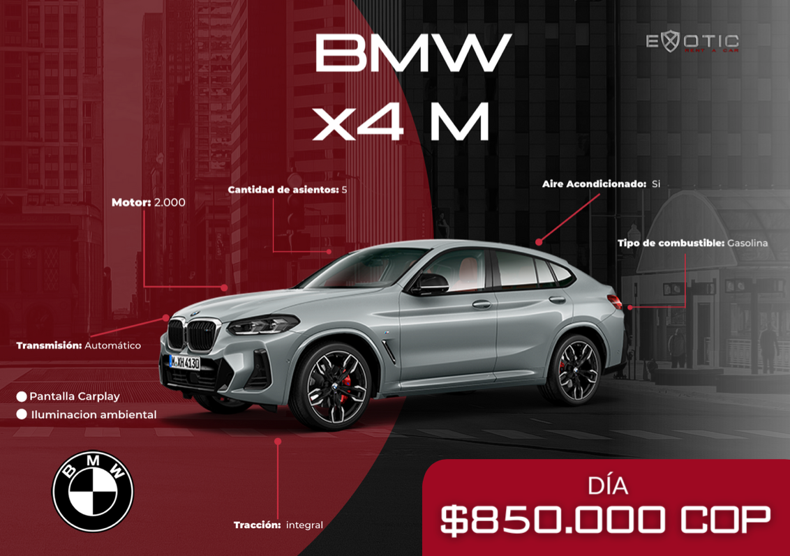 BMW X4 Paquete M en alquiler en Medellín | Exotic Rent a Car