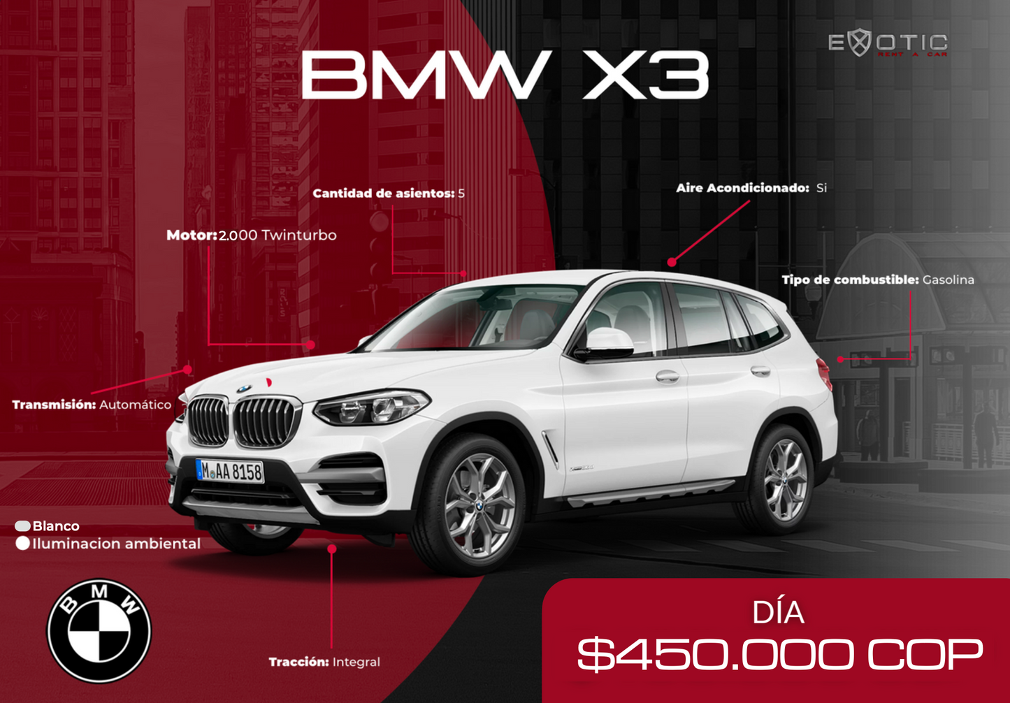 BMW X3 en alquiler en Medellín | Exotic Rent a Car