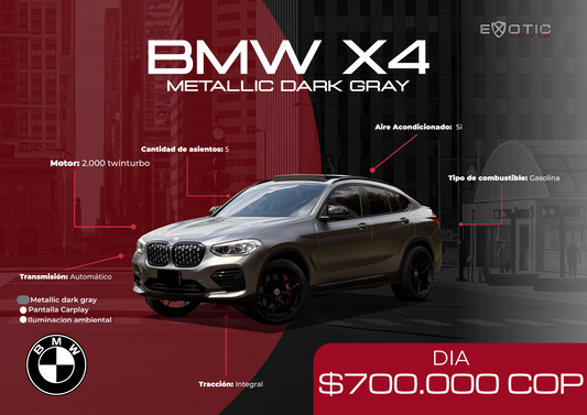 BMW X4 Gris Metálico en alquiler en Medellín | Exotic Rent a Car