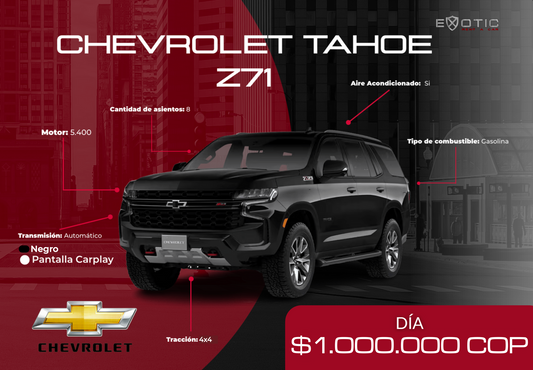 Chevrolet Tahoe Z71 en alquiler en Medellín | Exotic Rent a Car