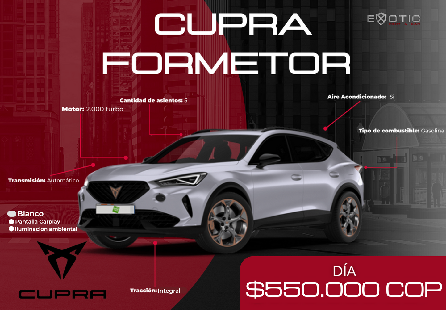 Cupra Formentor en alquiler en Medellín | Exotic Rent a Car