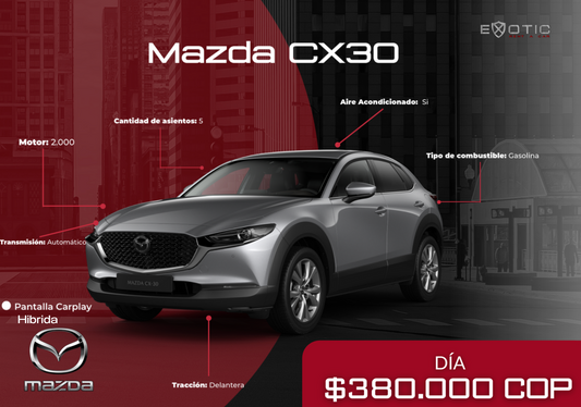 Mazda CX-30 Híbrida en alquiler en Medellín | Exotic Rent a Car
