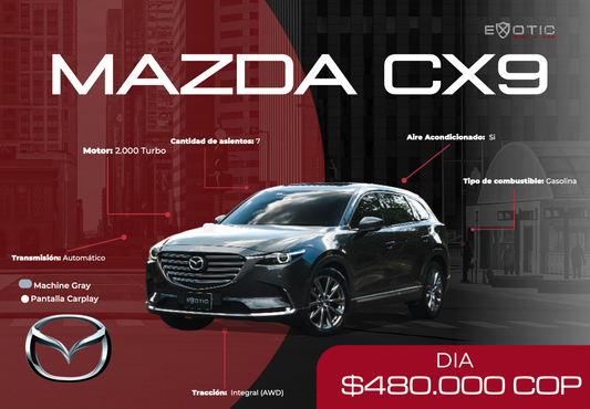 Mazda CX-9 en alquiler en Medellín | Exotic Rent a Car