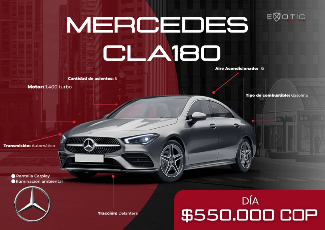 Mercedes-Benz CLA 180 en alquiler en Medellín | Exotic Rent a Car