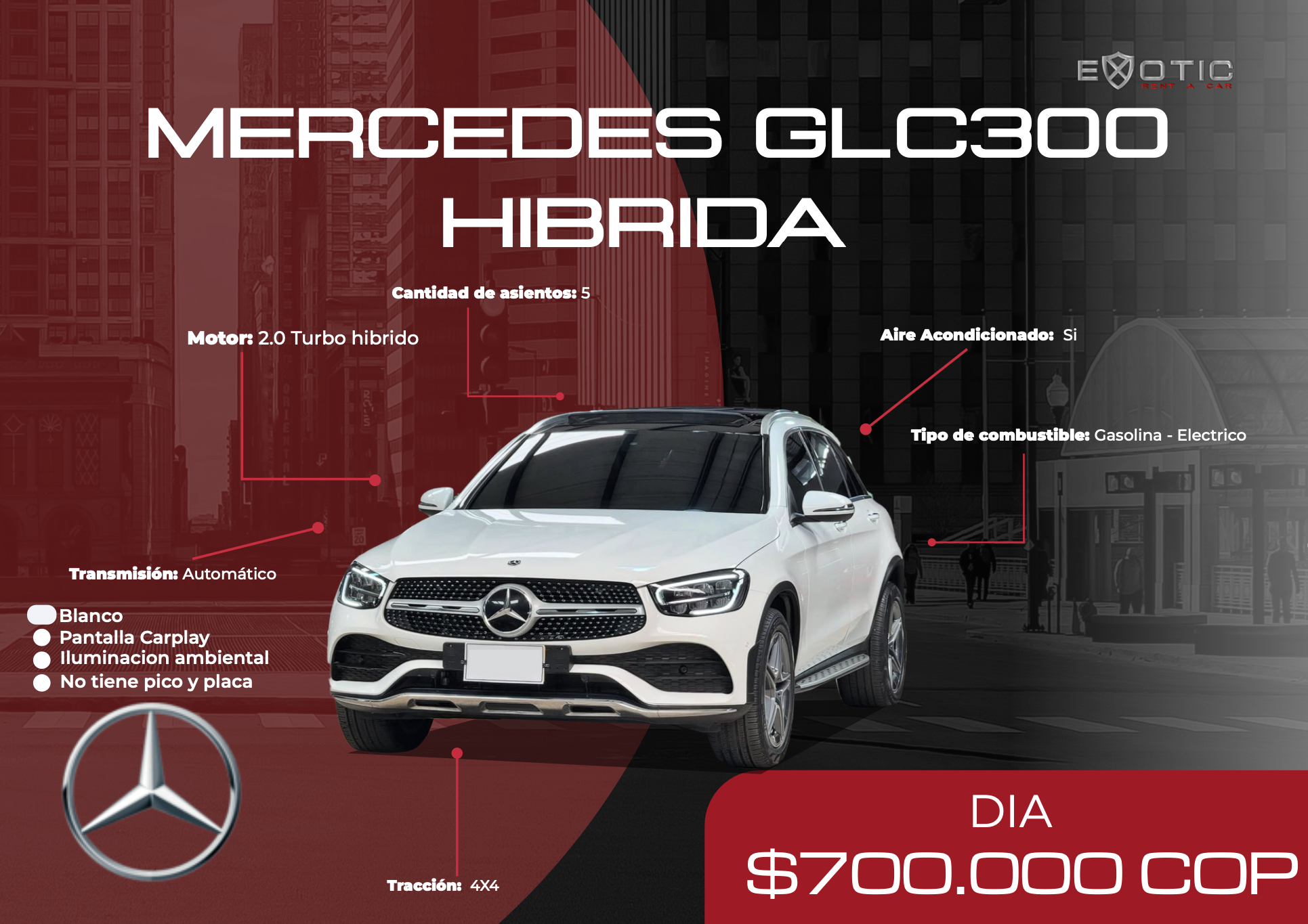 Mercedes-Benz GLC 300 Híbrida en alquiler en Medellín | Exotic Rent a Car