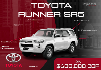 Toyota 4Runner SR5 en alquiler en Medellín | Exotic Rent a Car